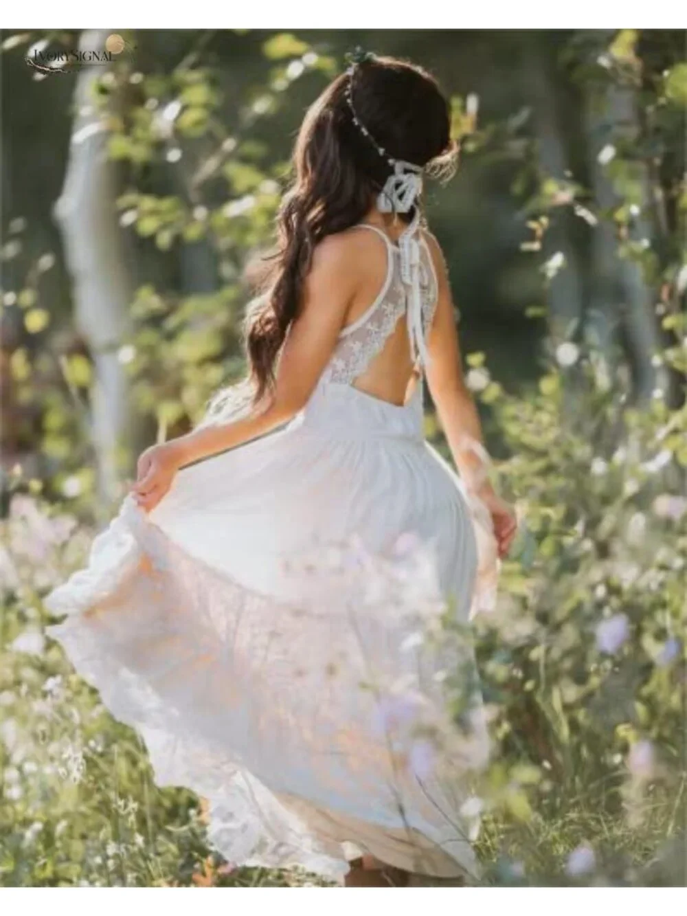 Girls Lace Back Tulle Maxi Flower Girl Dress Formal Party Holiday